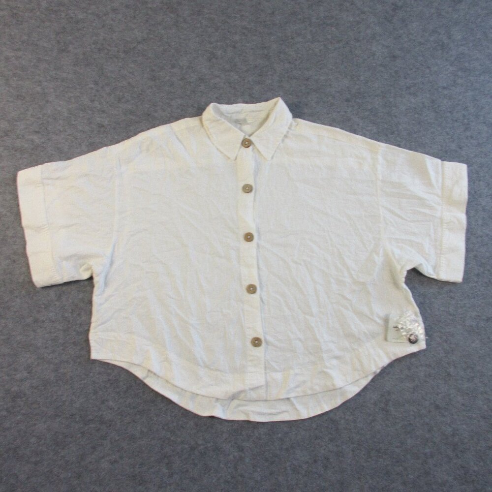 Intimately Free People Button Up Women's Top Small White Collared Relaxed Crop